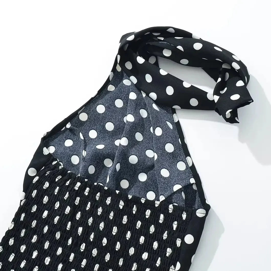 Y2K Polka Dot Scarf Halter Top