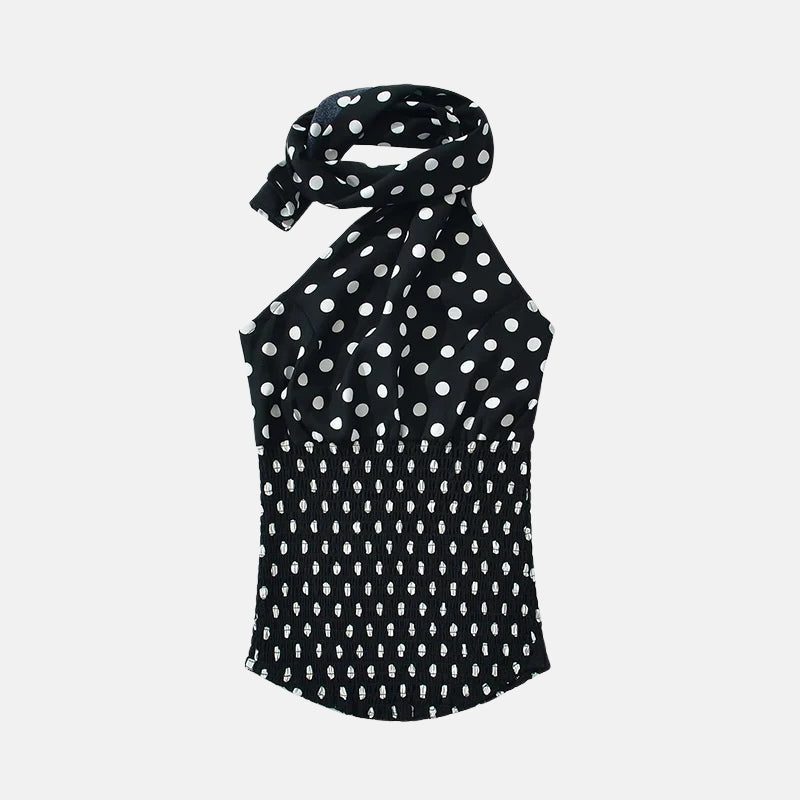 Y2K Polka Dot Scarf Halter Top