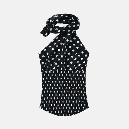 Y2K Polka Dot Scarf Halter Top