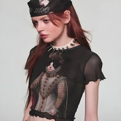 Y2K Princess Cat Crop Top