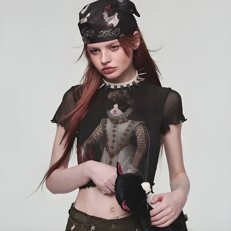 Y2K Princess Cat Crop Top