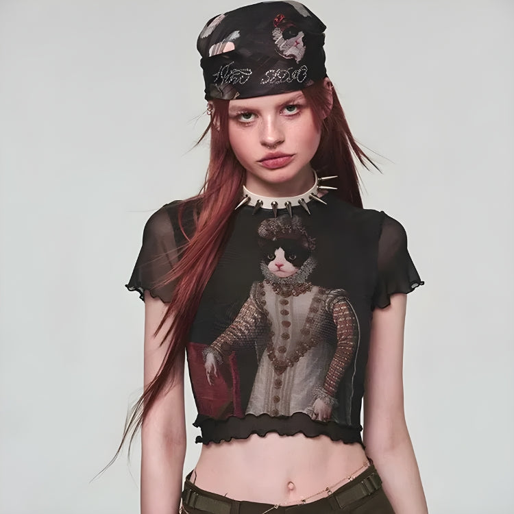 Y2K Princess Cat Crop Top