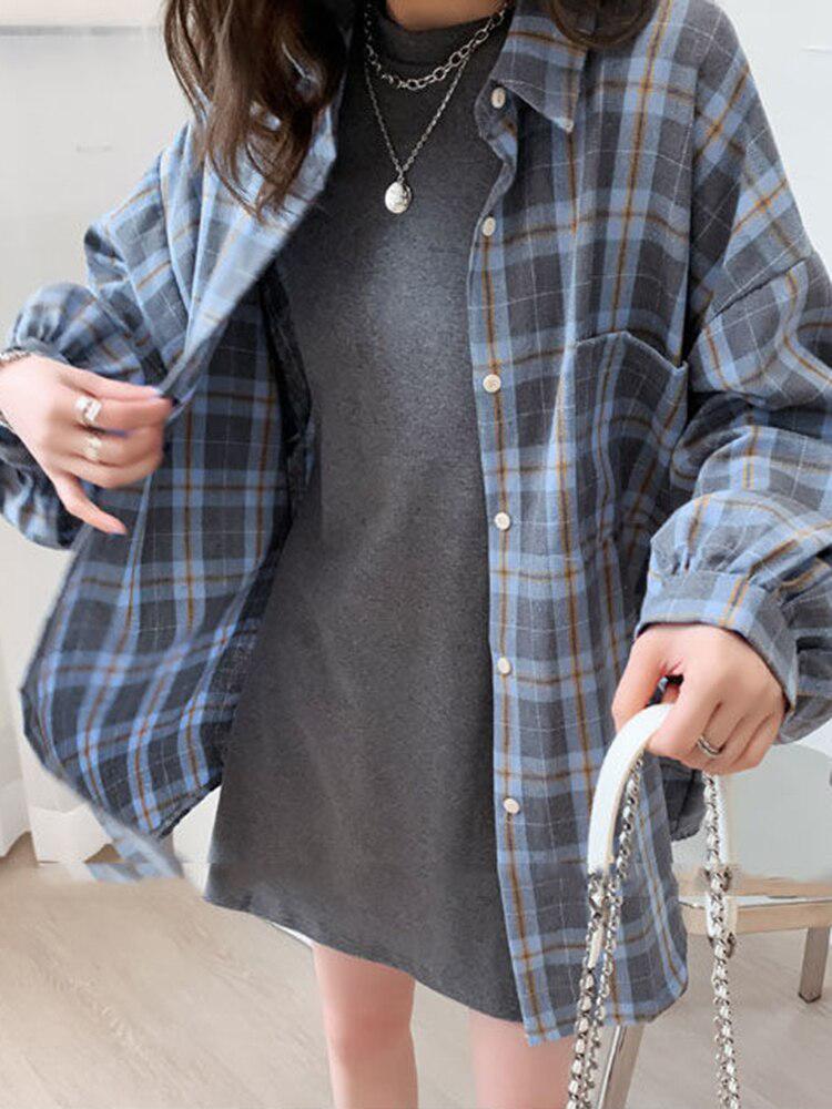 Y2K Puff Sleeve Plaid Shirt