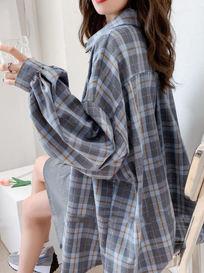 Y2K Puff Sleeve Plaid Shirt