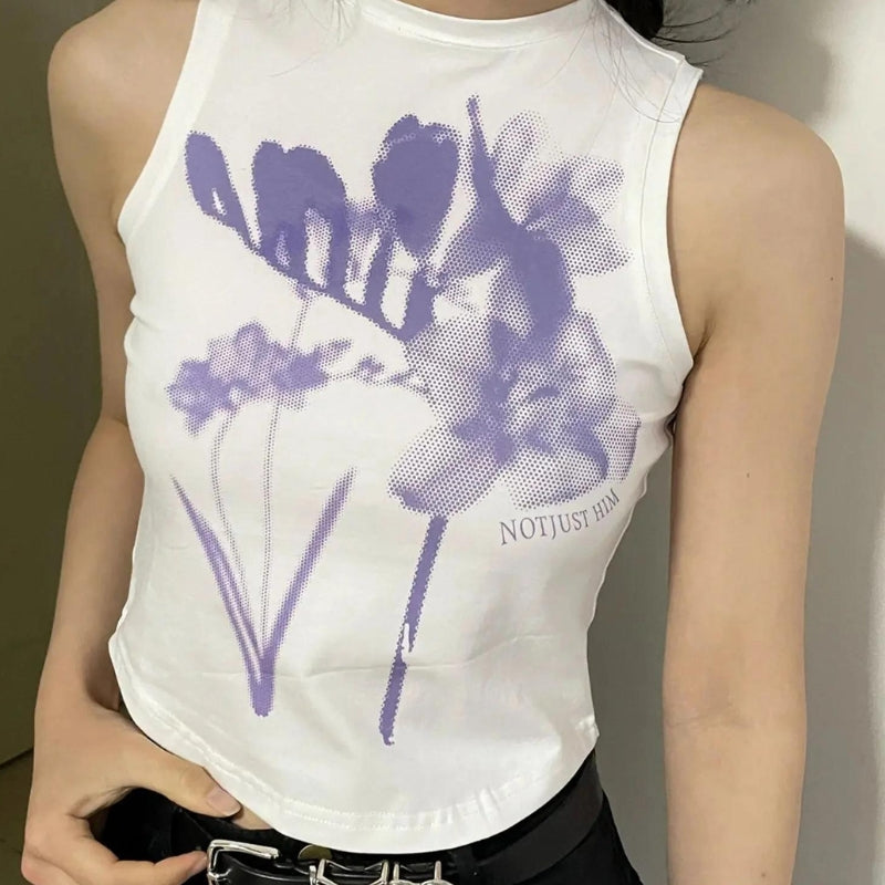 Y2K Purple Flowers Tank Top