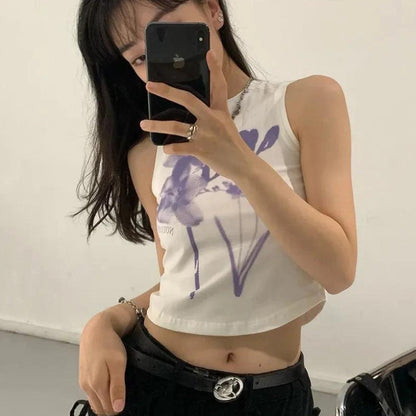 Y2K Purple Flowers Tank Top
