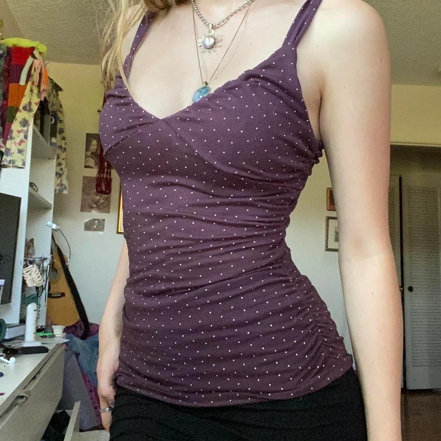 Y2K Purple Polka Dot Top