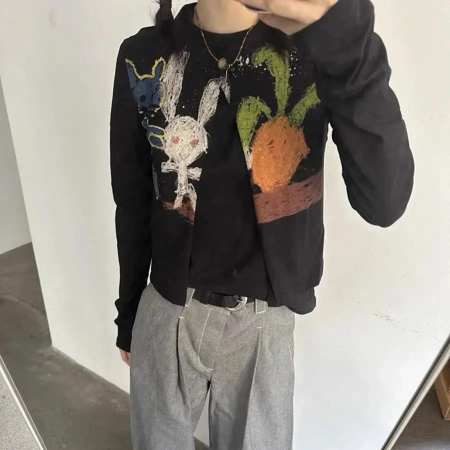 Y2K Rabbit Cropped Cardigan