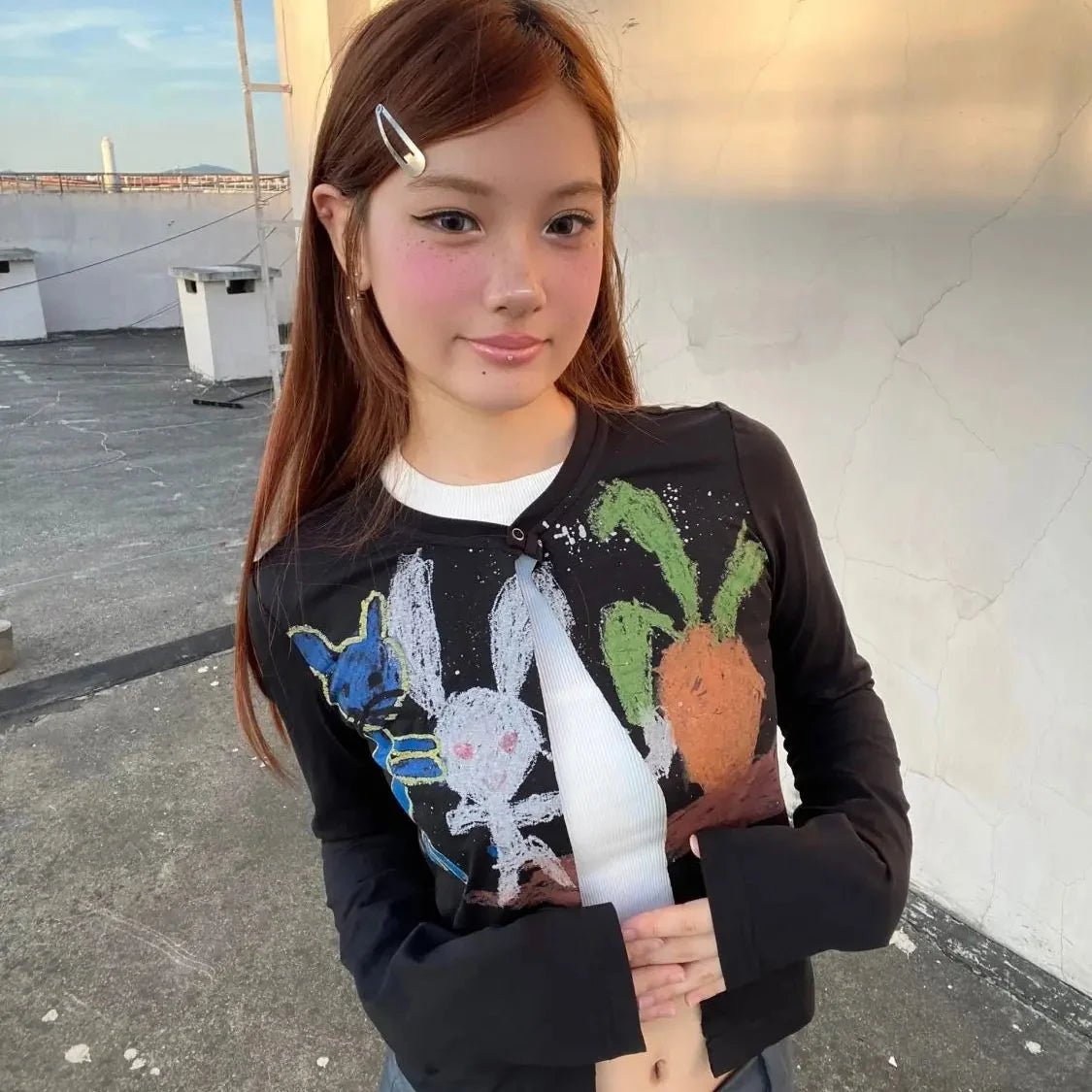 Y2K Rabbit Cropped Cardigan