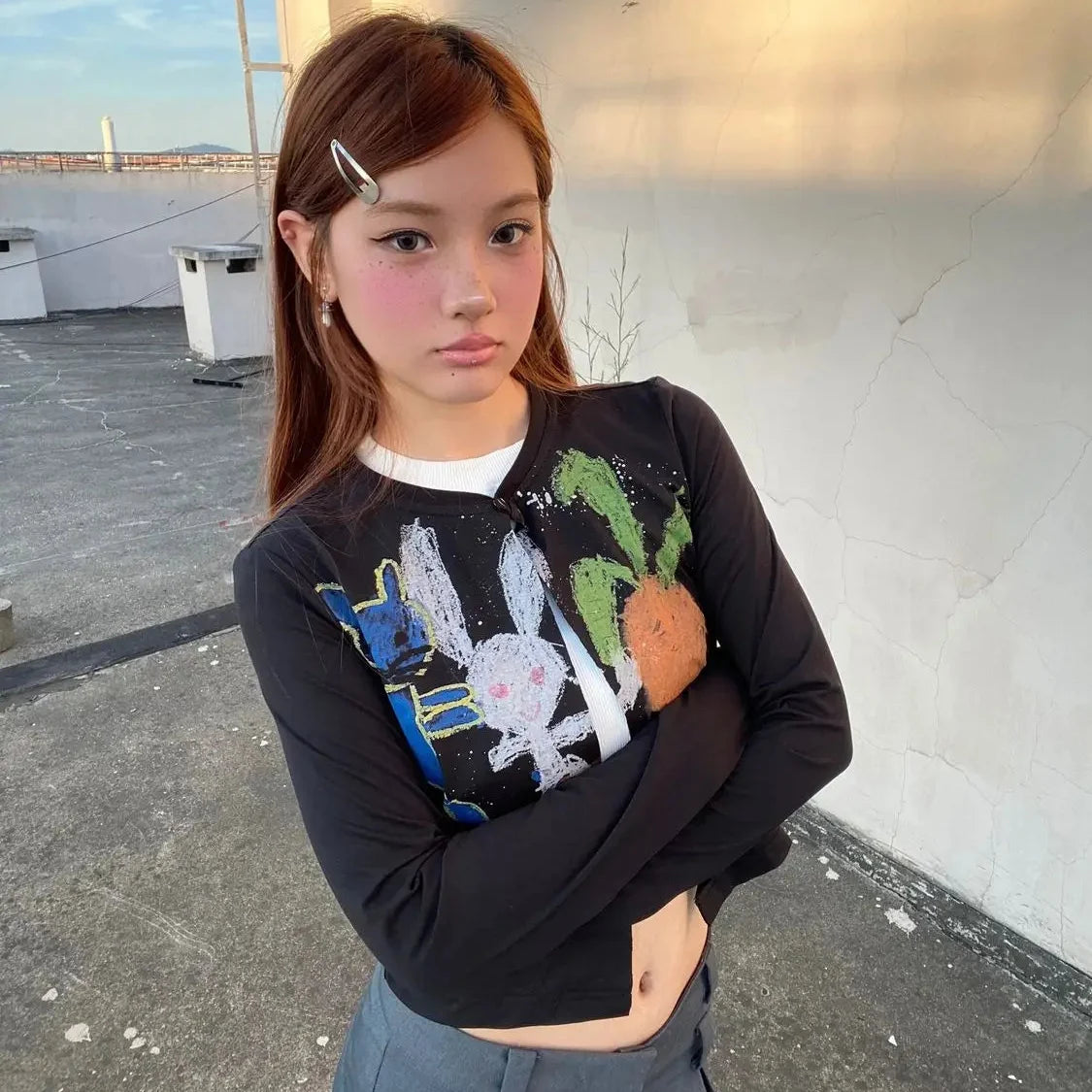 Y2K Rabbit Cropped Cardigan