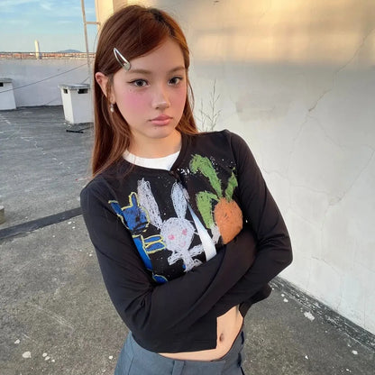 Y2K Rabbit Cropped Cardigan