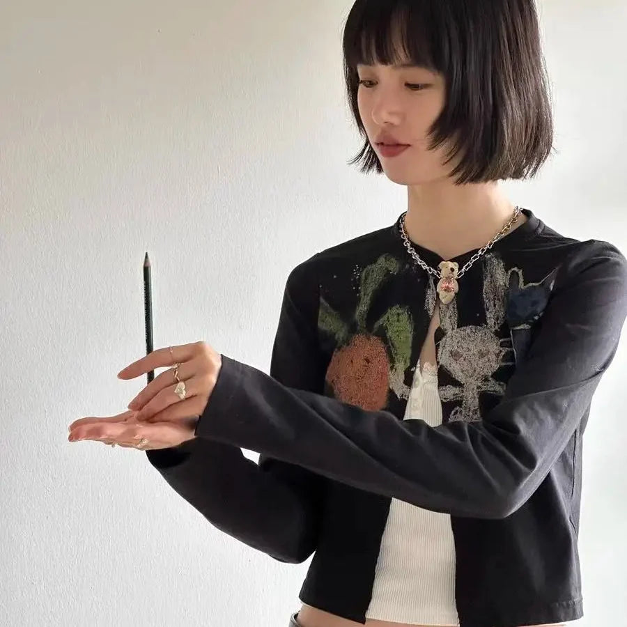 Y2K Rabbit Cropped Cardigan