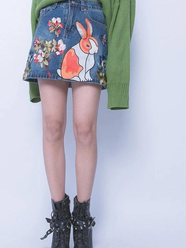 Y2K Rabbit Denim Mini Skirt