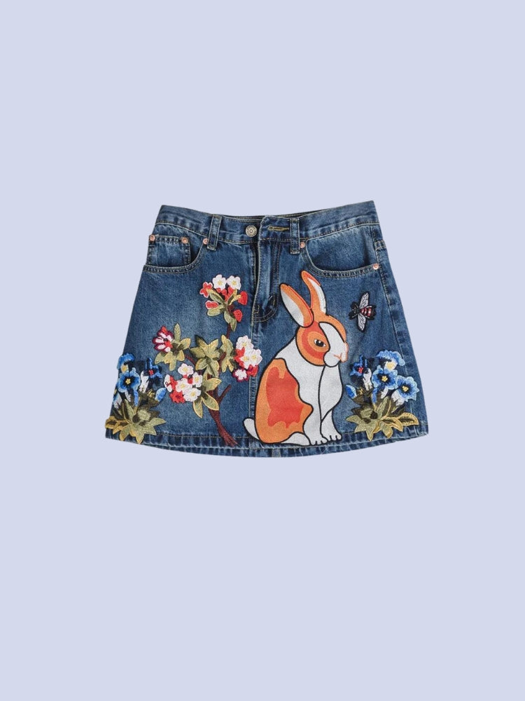 Y2K Rabbit Denim Mini Skirt