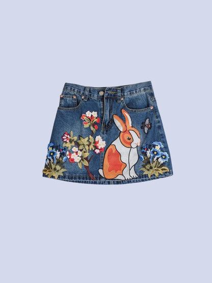 Y2K Rabbit Denim Mini Skirt