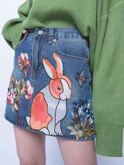 Y2K Rabbit Denim Mini Skirt