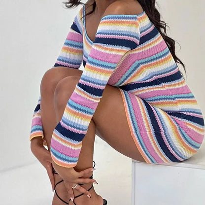 Y2K Rainbow Knitted Mini Dress