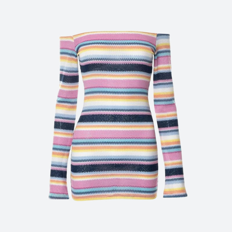 Y2K Rainbow Knitted Mini Dress