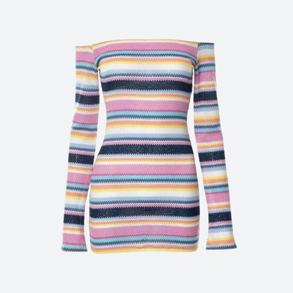 Y2K Rainbow Knitted Mini Dress