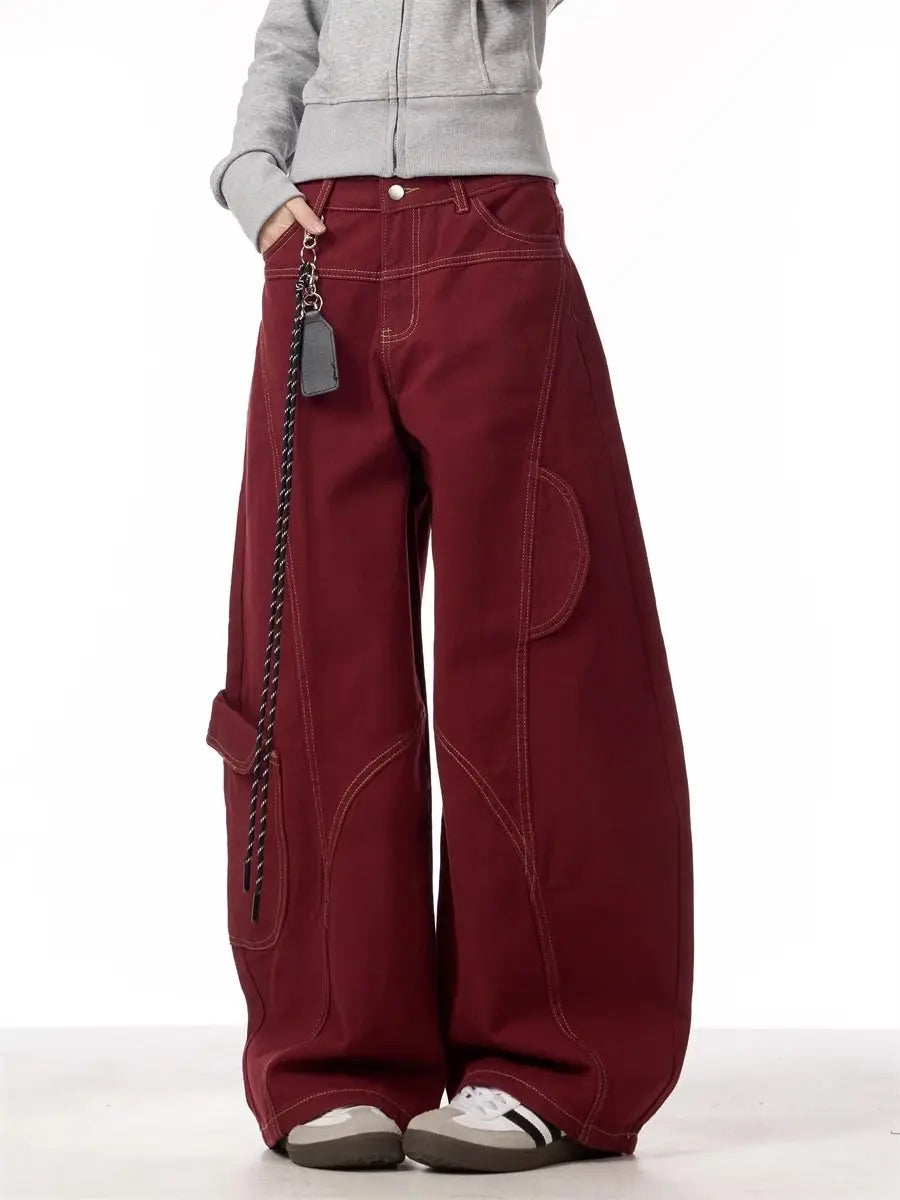 Y2K Red Baggy Cargo Pants