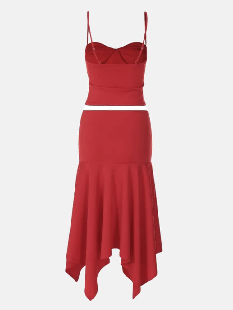 Y2K Red Top & Skirt Two Piece Set