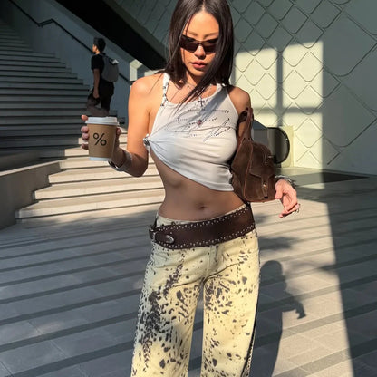 Y2K Rhinestone Tie-Up Crop Top