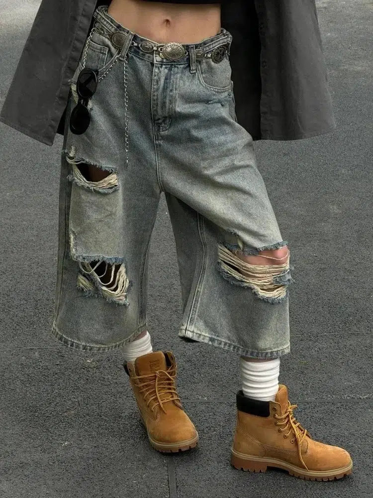 Y2K Ripped Jean Shorts