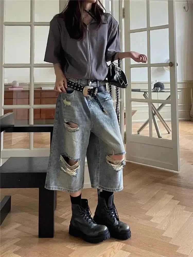 Y2K Ripped Jean Shorts