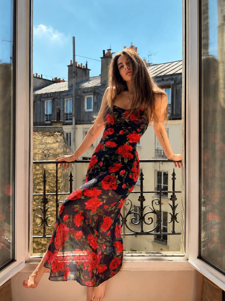 Y2K Rose Mesh Midi Dress