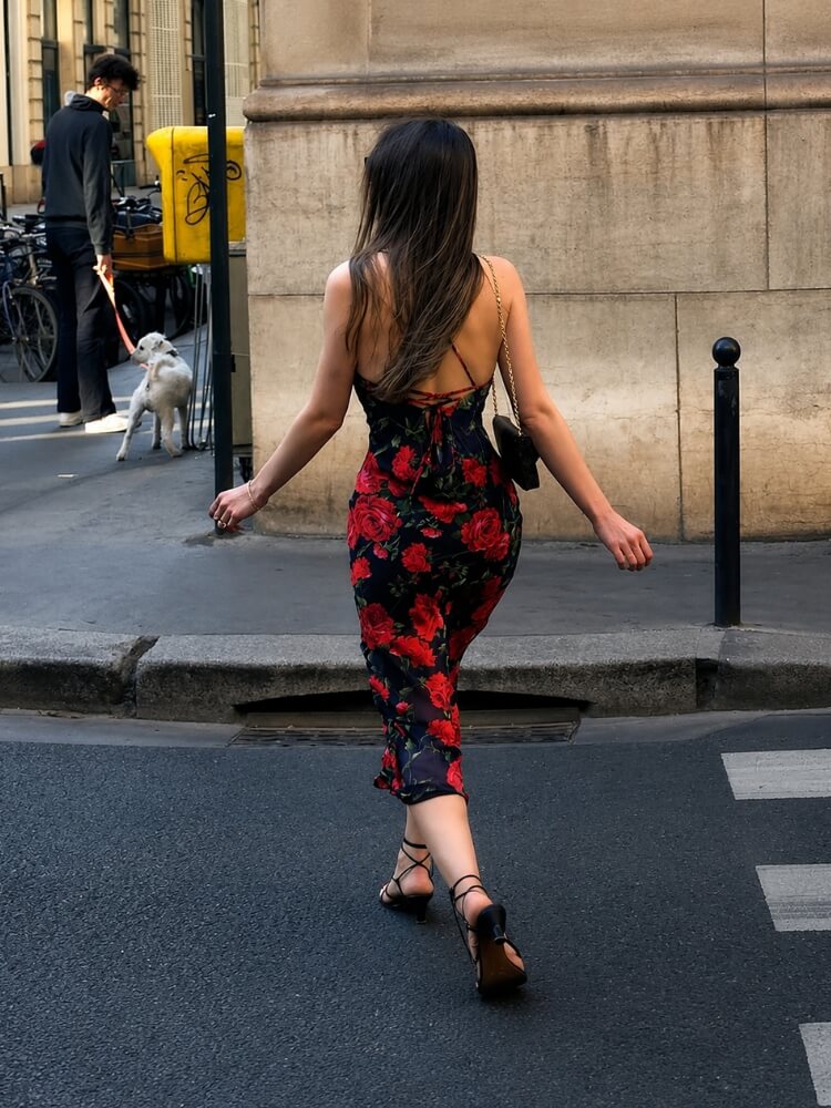 Y2K Rose Mesh Midi Dress