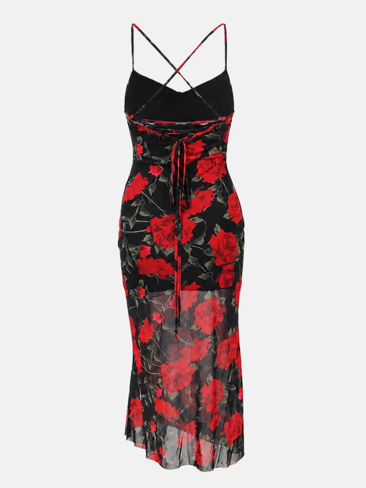 Y2K Rose Mesh Midi Dress