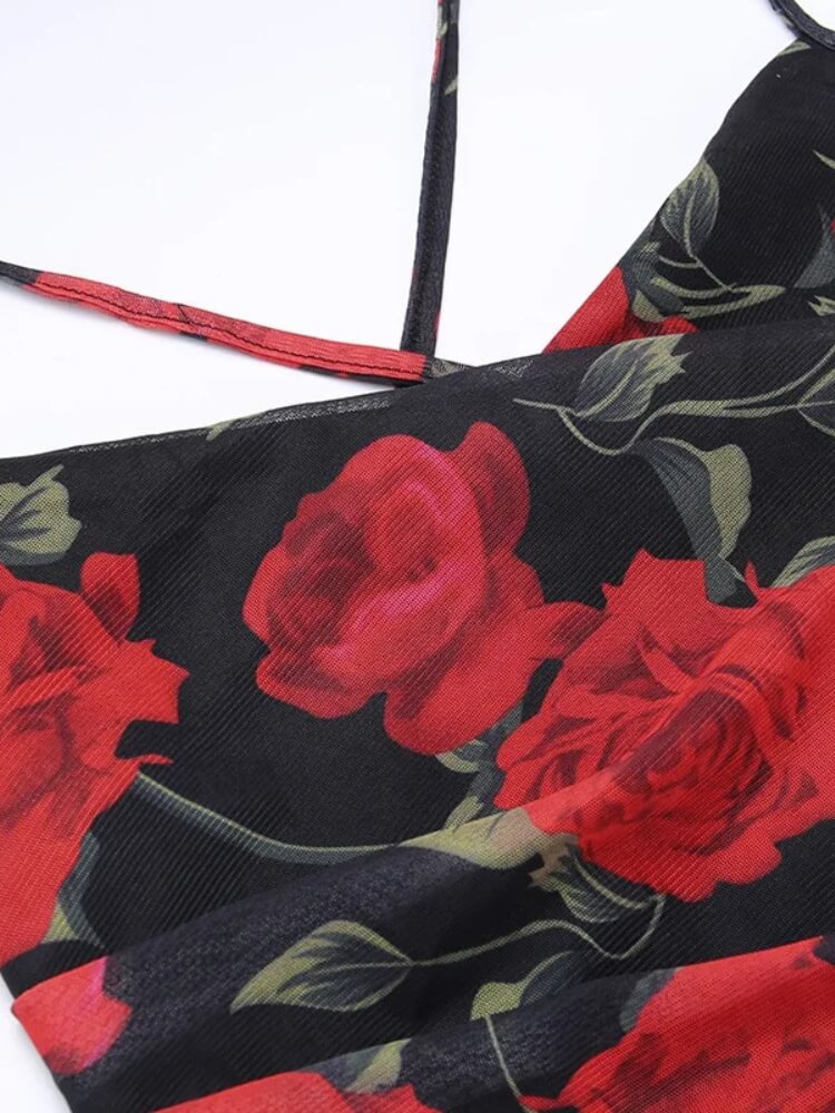 Y2K Rose Mesh Midi Dress