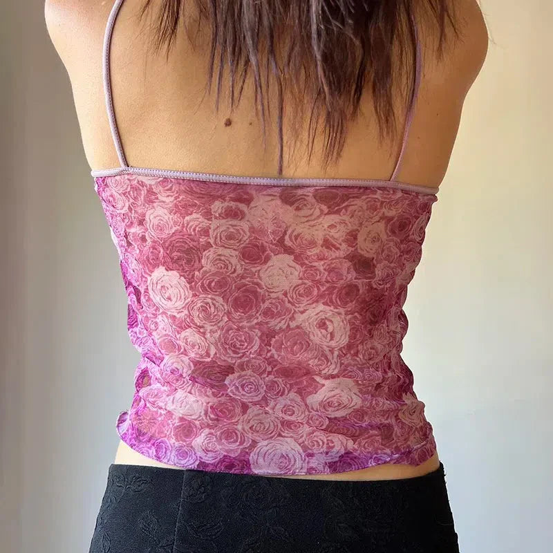 Rose Mesh Crop Top