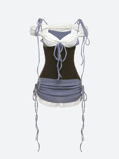 Y2K Ruched Knitted Mini Dress