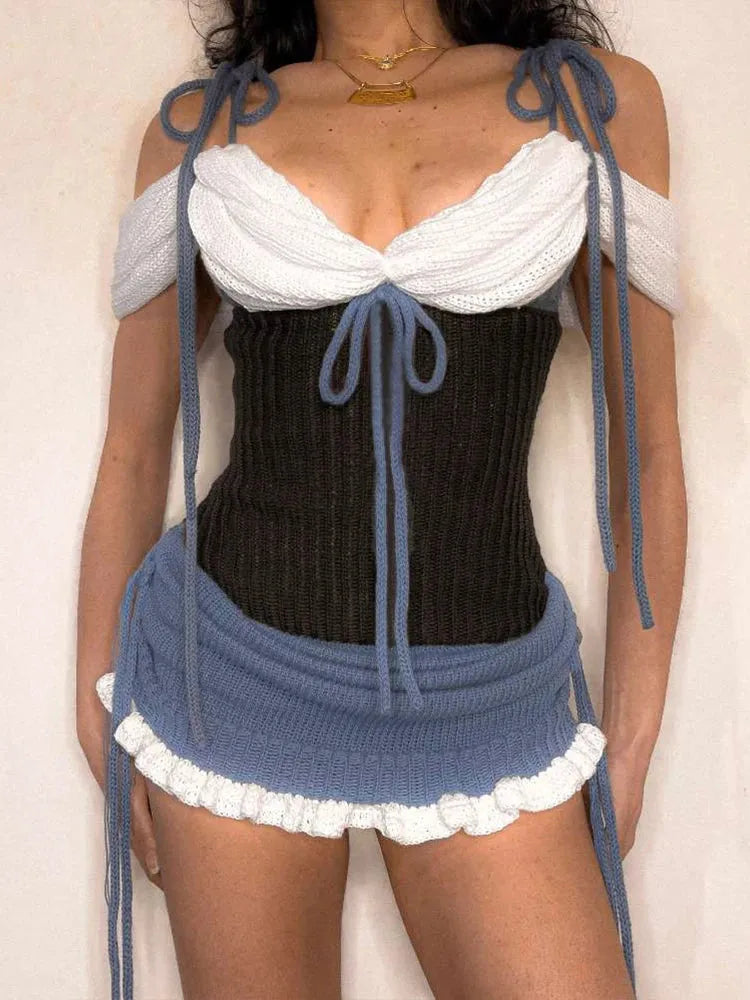 Y2K Ruched Knitted Mini Dress