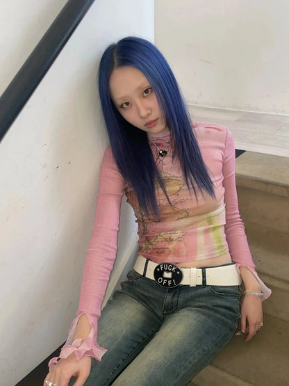 Y2K Ruffled Cuffs Top