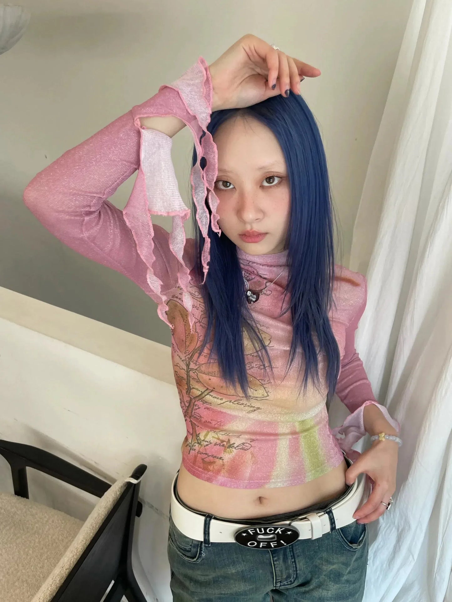 Y2K Ruffled Cuffs Top