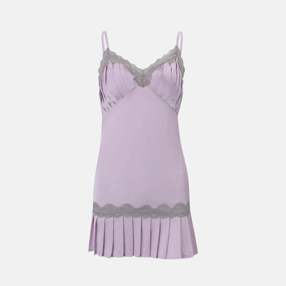 Y2K Satin Pleated Mini Dress