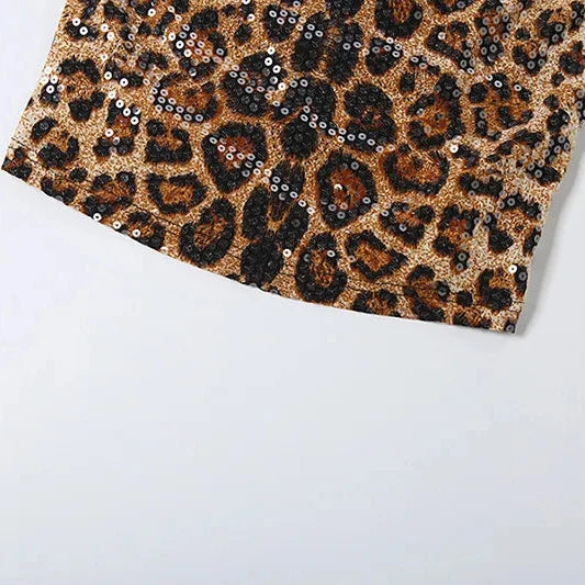 Y2K Sequin Leopard Crop Top