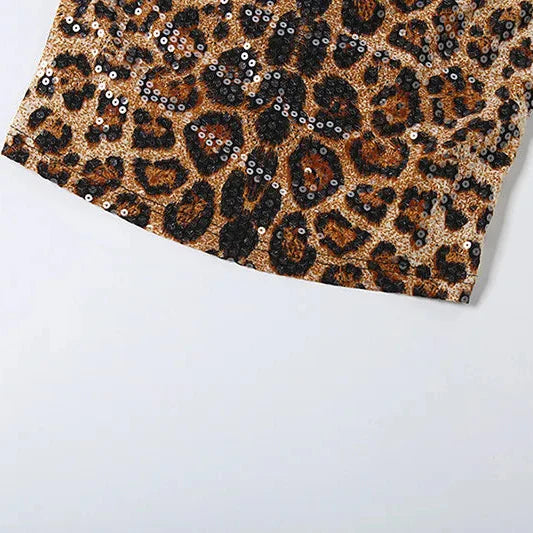 Leopard Print Sequin Crop Top