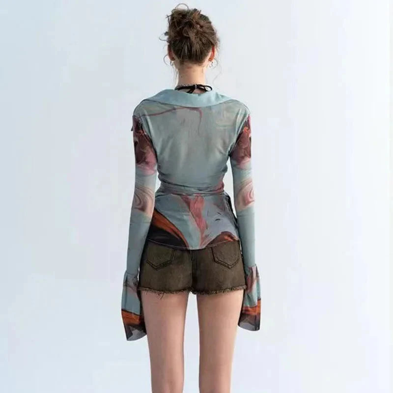 Y2K Sheer Button Up Mesh Shirt