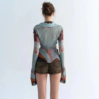 Y2K Sheer Button Up Mesh Shirt