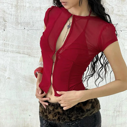 Y2K Sheer Keyhole Top