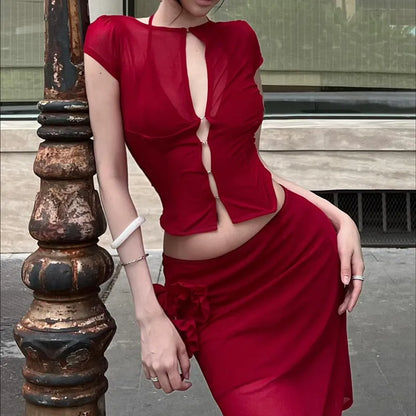 Y2K Sheer Keyhole Top