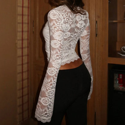 Y2K Sheer Lace Sleeve Top
