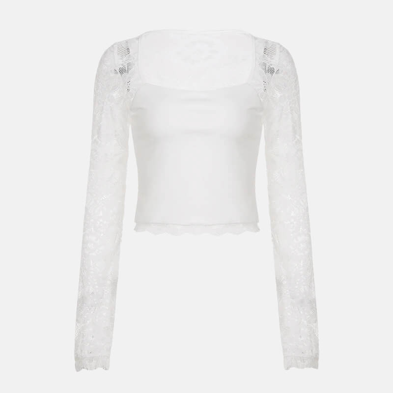 Y2K Sheer Lace Sleeve Top