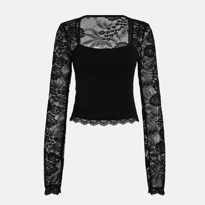 Y2K Sheer Lace Sleeve Top