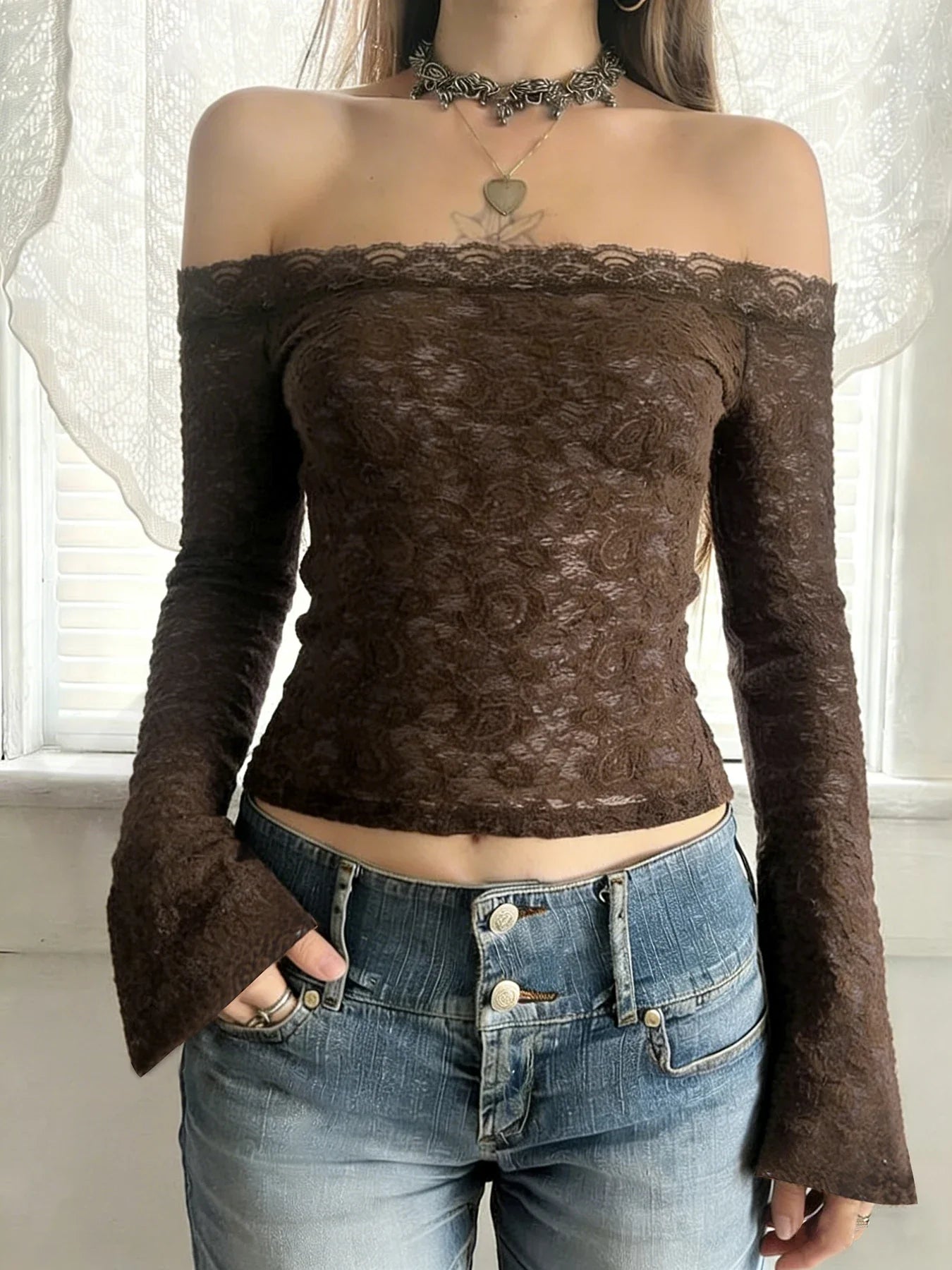 Y2K Sheer Lace Top