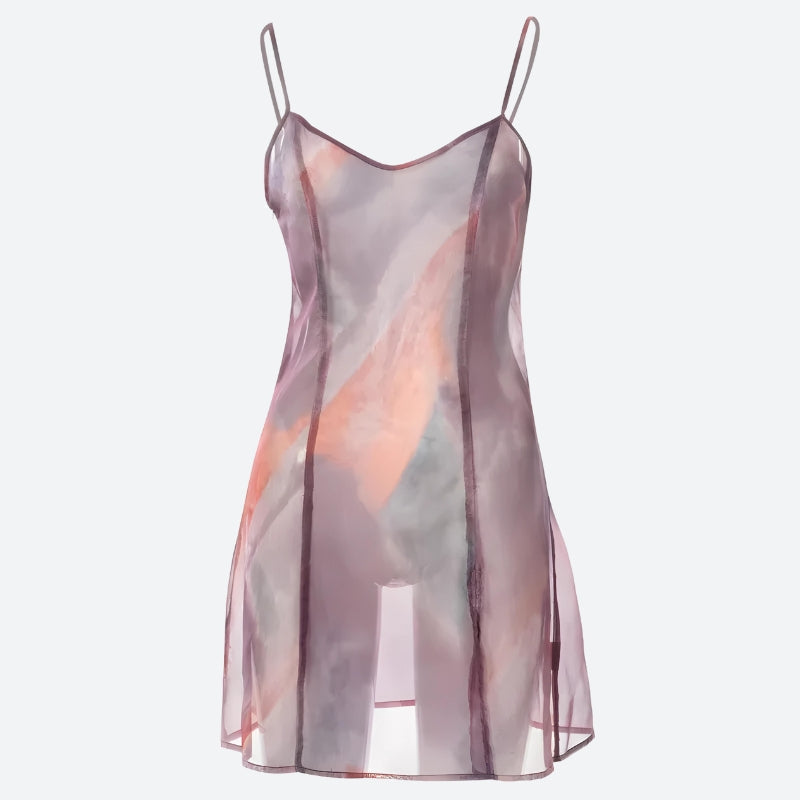 Y2K Sheer Mesh Slit Mini Dress