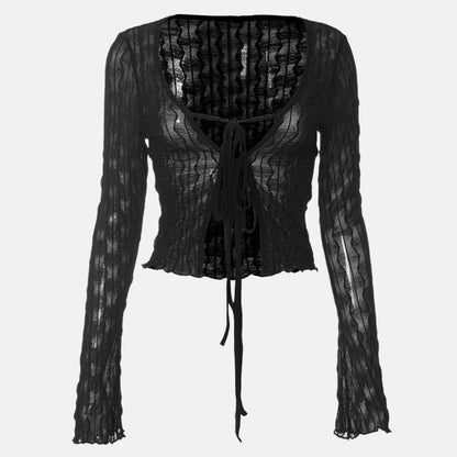 Y2K Sheer Tie Front Crop Top